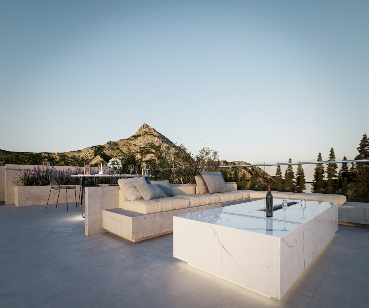 A large white couch sitting on top of a patio.